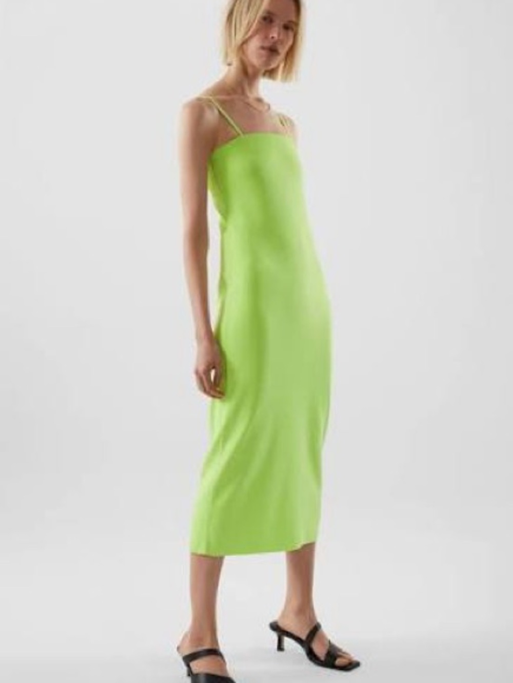 COS Neon Green Slip Midi Dress with Double Spaghetti Straps 〰️ XS 〰️ NWT